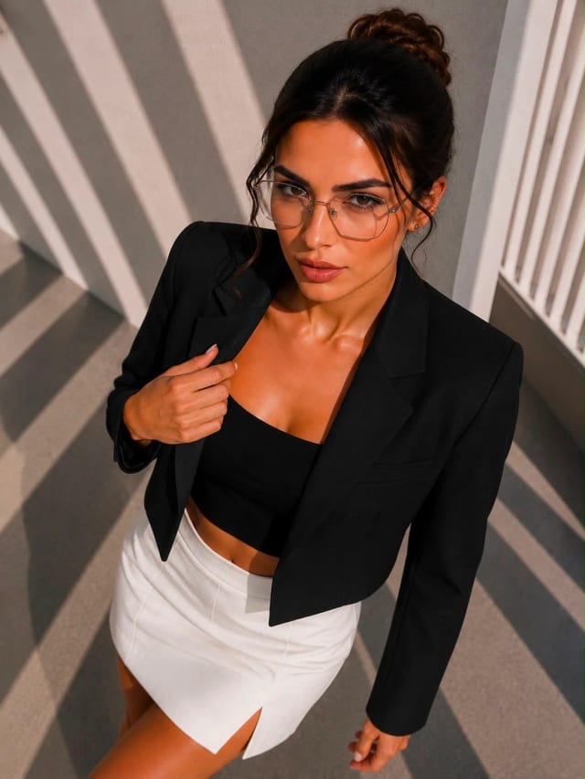 Crop Blazer Ceket MA10009 Siyah