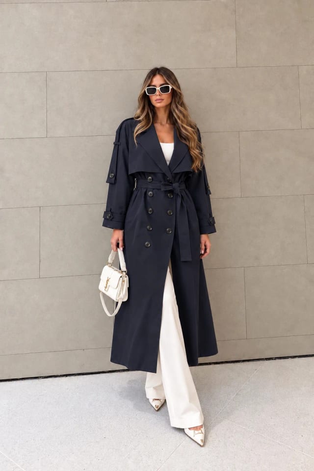 Apolet Detaylı Oversize Trençkot MA10102 Lacivert