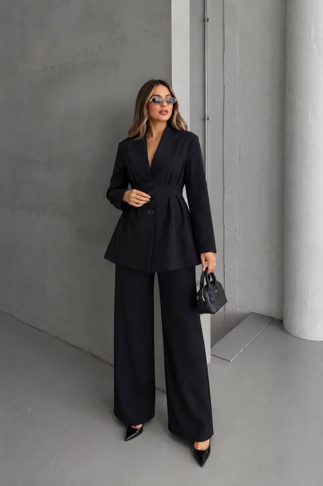Belden Oturtmalı Blazer Ceketli Takım MA10002 Siyah