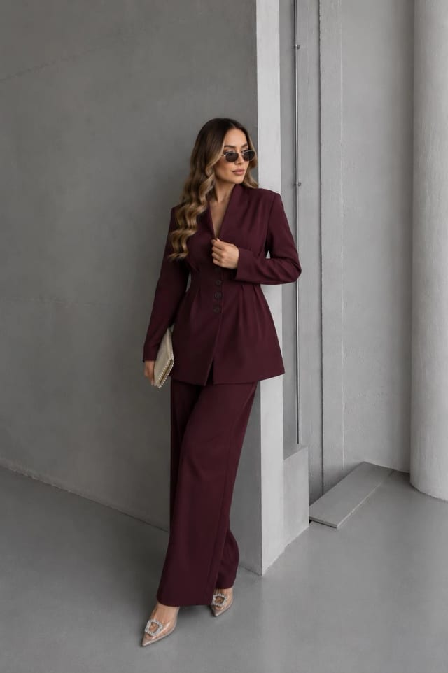 Belden Oturtmalı Blazer Ceketli Takım MA10002 Mürdüm