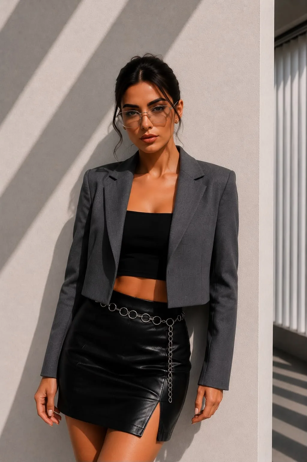 Crop Blazer Ceket Antrasit