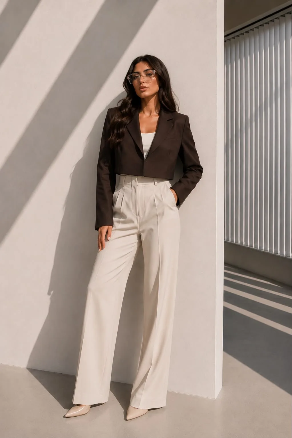 Crop Blazer Ceket Kahverengi