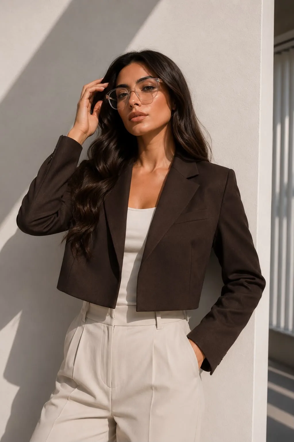 Crop Blazer Ceket Kahverengi