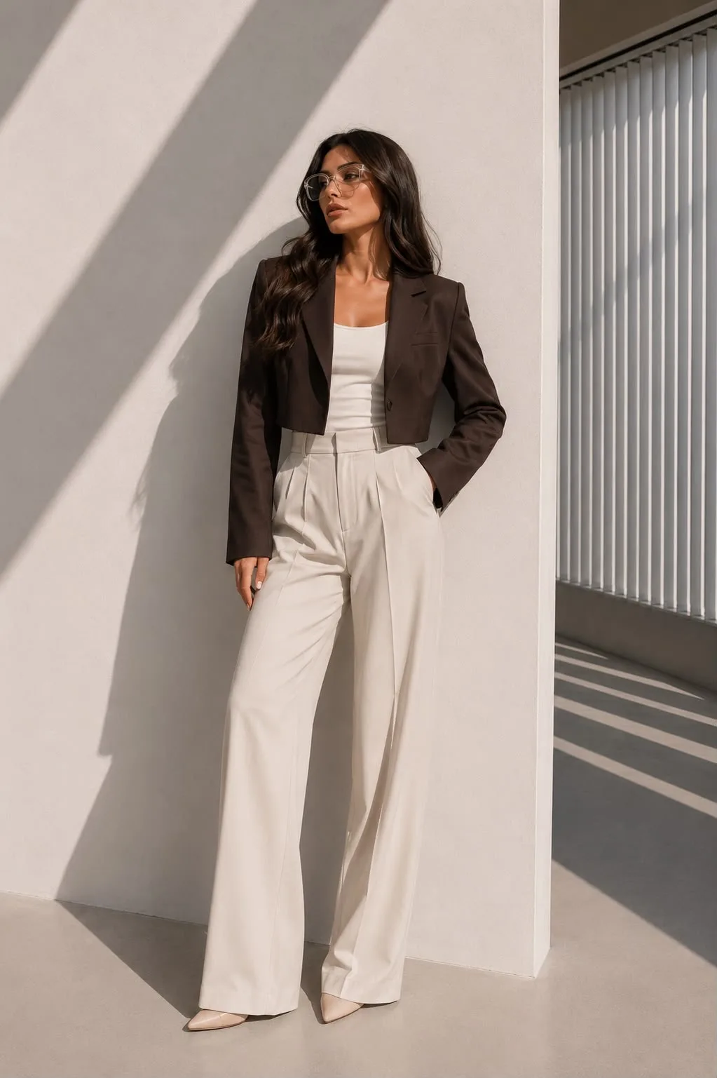 Crop Blazer Ceket Kahverengi