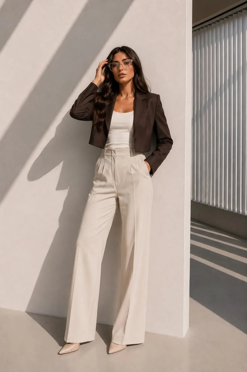 Crop Blazer Ceket Kahverengi