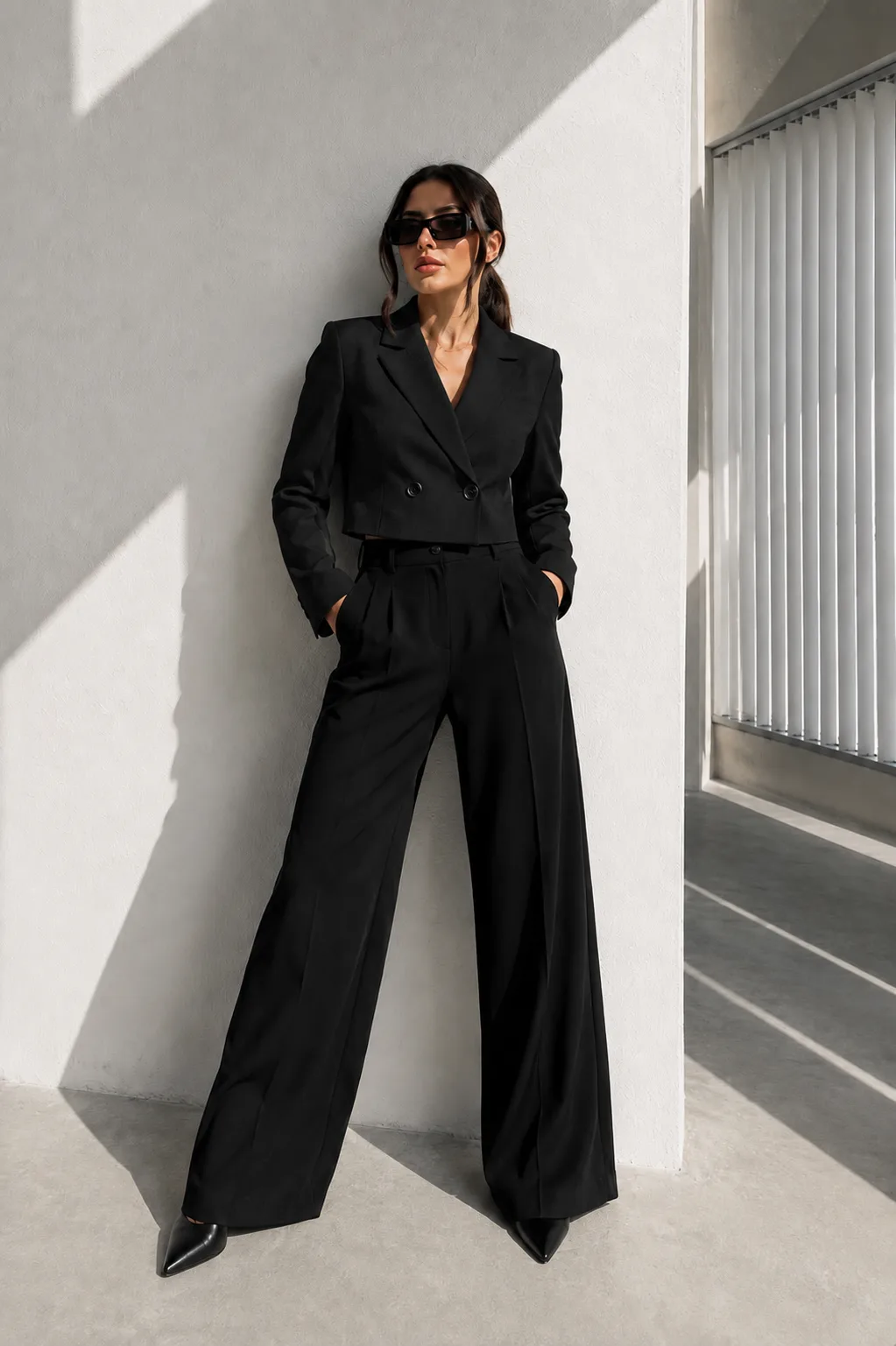 Crop Düğmeli Blazer Ceket Siyah