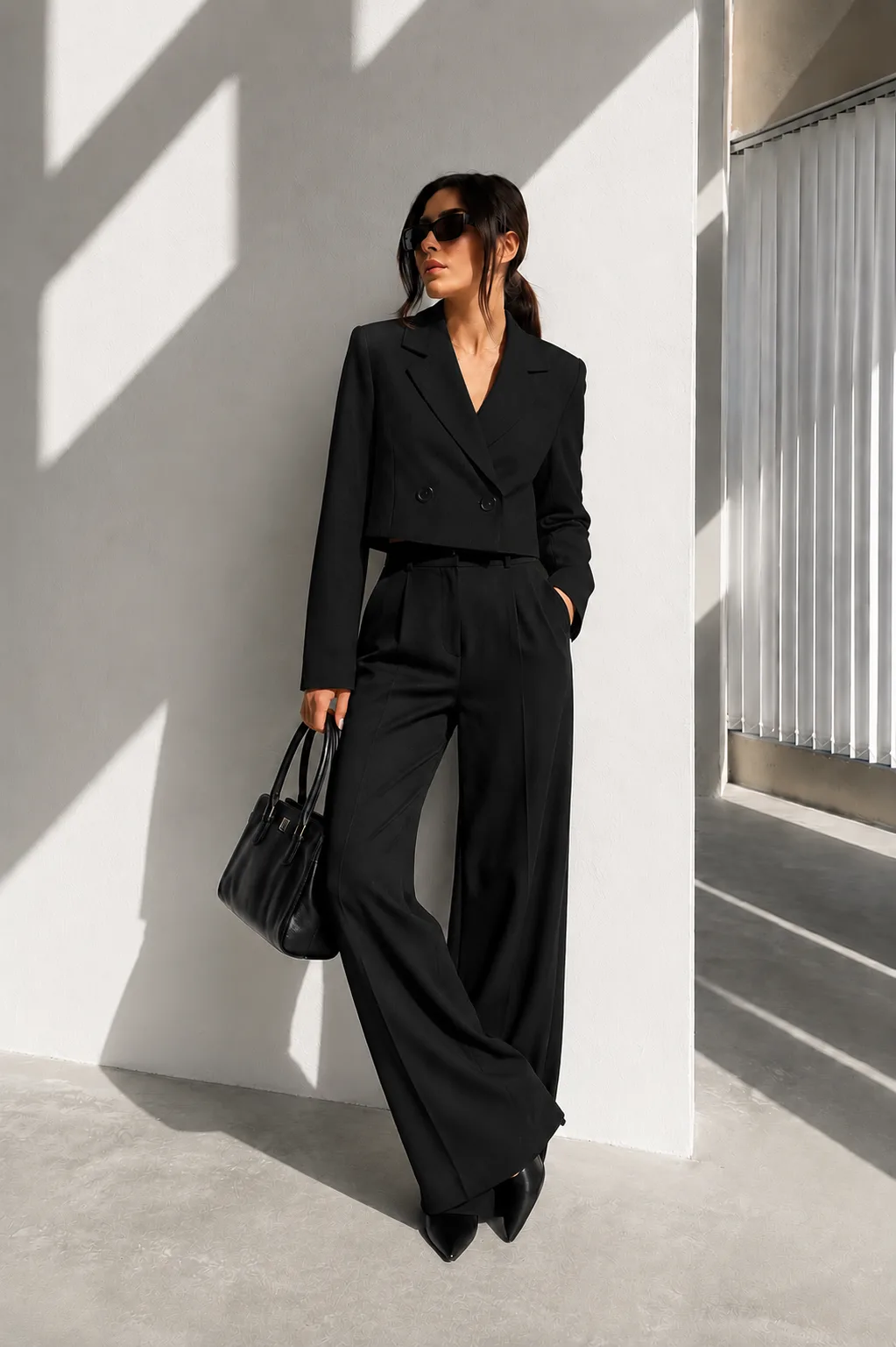 Crop Düğmeli Blazer Ceket Siyah